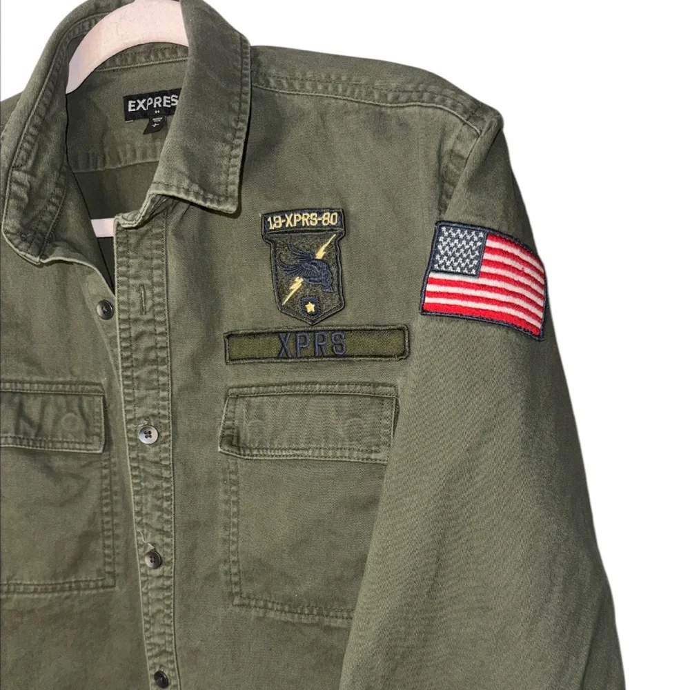 EXPRESS Men's Long Sleeve Button Up Shirt Jacket | Olive | Army Green Large‎